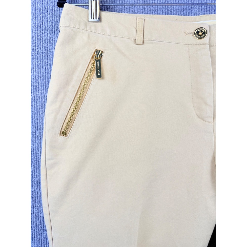 Michael Kors Womens Beige Gold Zip Ankle Pants Size 10 Cotton Blend Tapered Leg - Picture 2 of 8